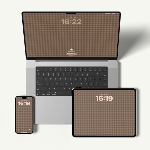 Brown Gingham Wallpaper Bundle | iPhone, iPad, MacBook (Digital Download)