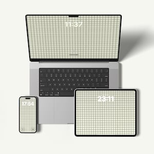 Neutral Green Gingham Wallpaper Bundle | iPhone, iPad, MacBook (Digital Download)