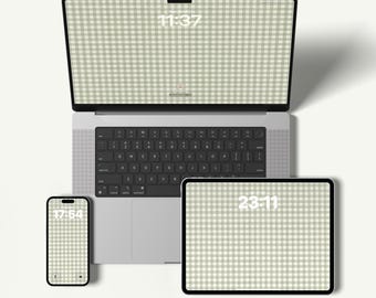 Neutral Green Gingham Wallpaper Bundle | iPhone, iPad, MacBook (Digital Download)