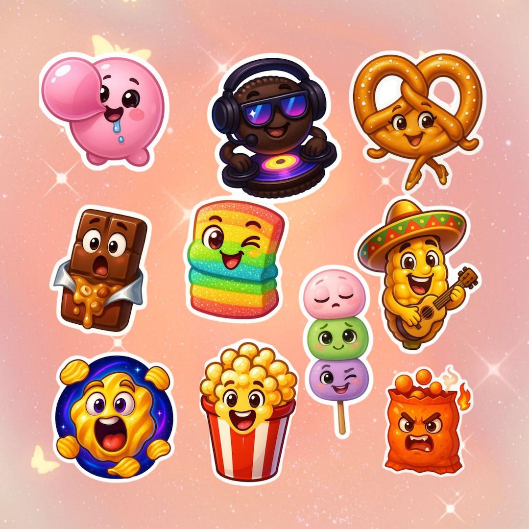 Snack Sticker Sheet Fun Snacks Sticker Sheet | Digital Download - Etsy
