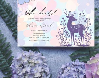 Floral Woodland Baby Shower Einladung: Frühling - Bearbeitbare Canva Vorlage (Sofortiger digitaler Download)
