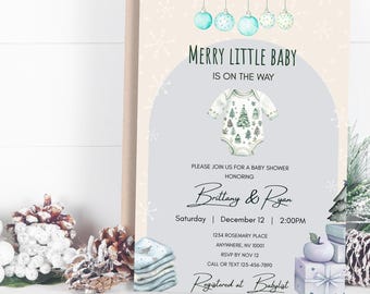 Ice Blue Christmas Baby Shower Einladung ~ Bearbeitbare Canva Vorlage (Sofortiger digitaler Download)