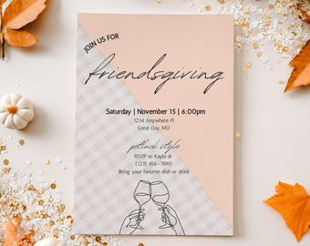 Friendsgiving Dinner Party Einladung ~ Bearbeitbare Canva Vorlage (Sofortiger digitaler Download)