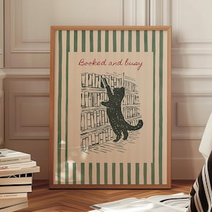 Cute cat book lover wall decor printable