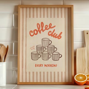 Coffee Club Poster | Retro Coffee Wall Art | Coffee Bar Decor | Kitchen Wall Art Print | Coffee Station Decor (Digital Download)