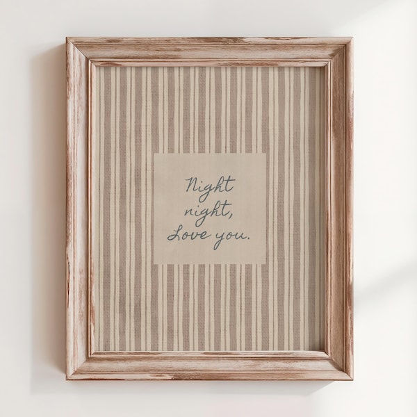 Retro Wall Art Night Night Love You, Striped Bedroom Print, Neutral Vintage Poster, Aesthetic Room Décor, Mid-Century Art, Digital Download