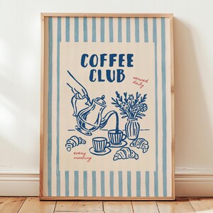 Hand drawn coffee poster for kitchen or coffee bar decor