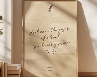 Poster boekwinkel: quote print 'Between The Pages', cadeau boekenliefhebbers (digitale download)