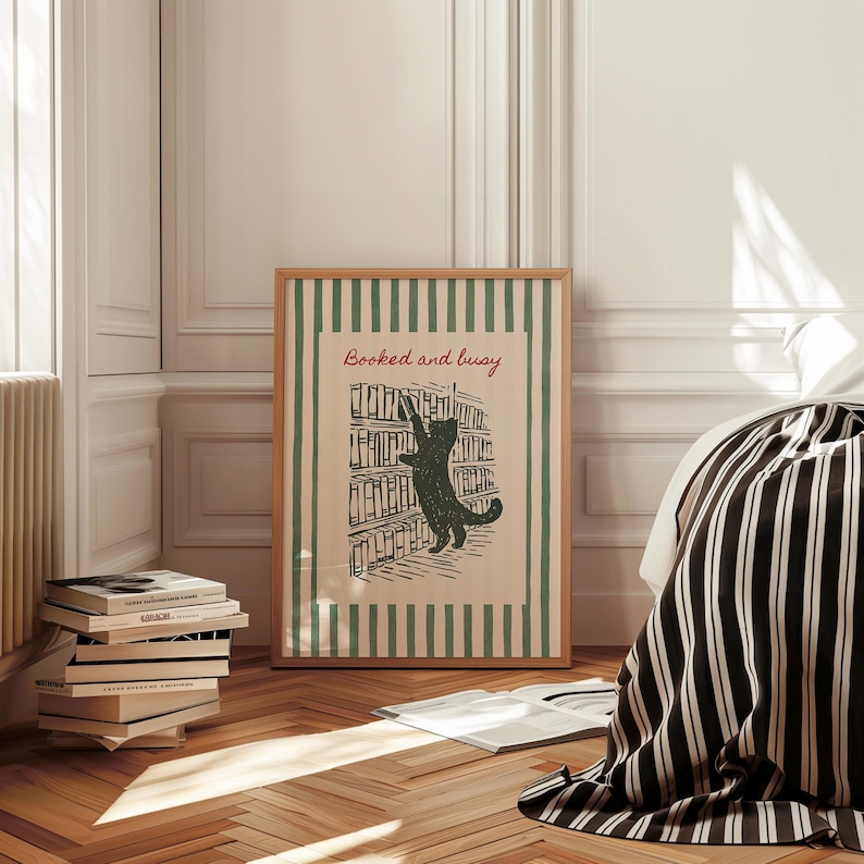 Cute cat book lover wall decor printable