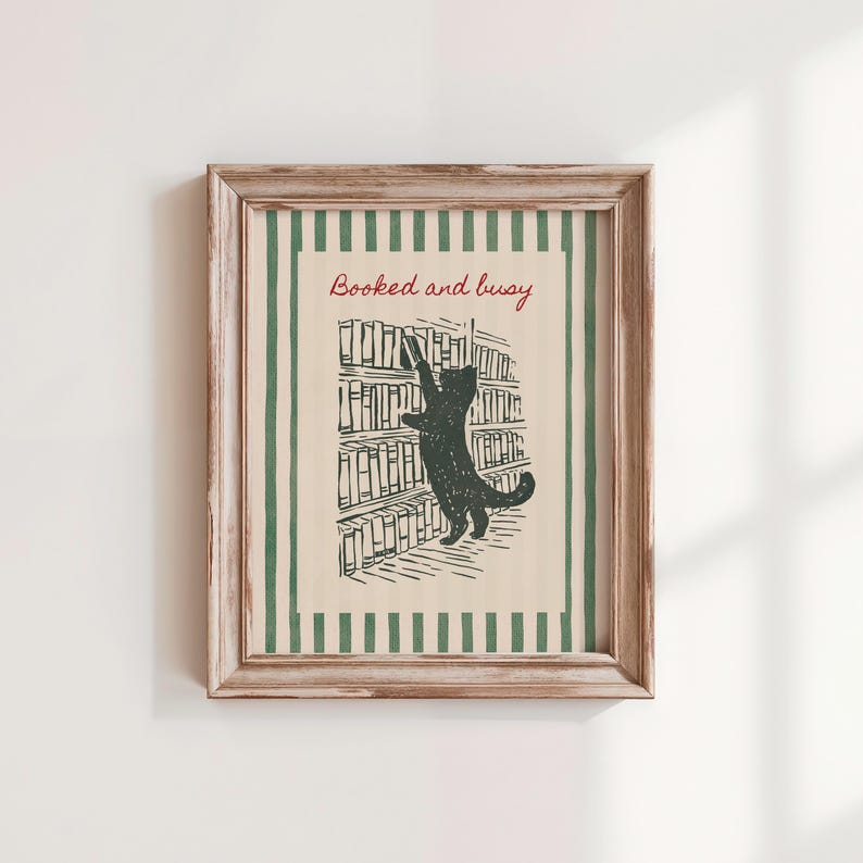 Green striped bookish wall art for reading room