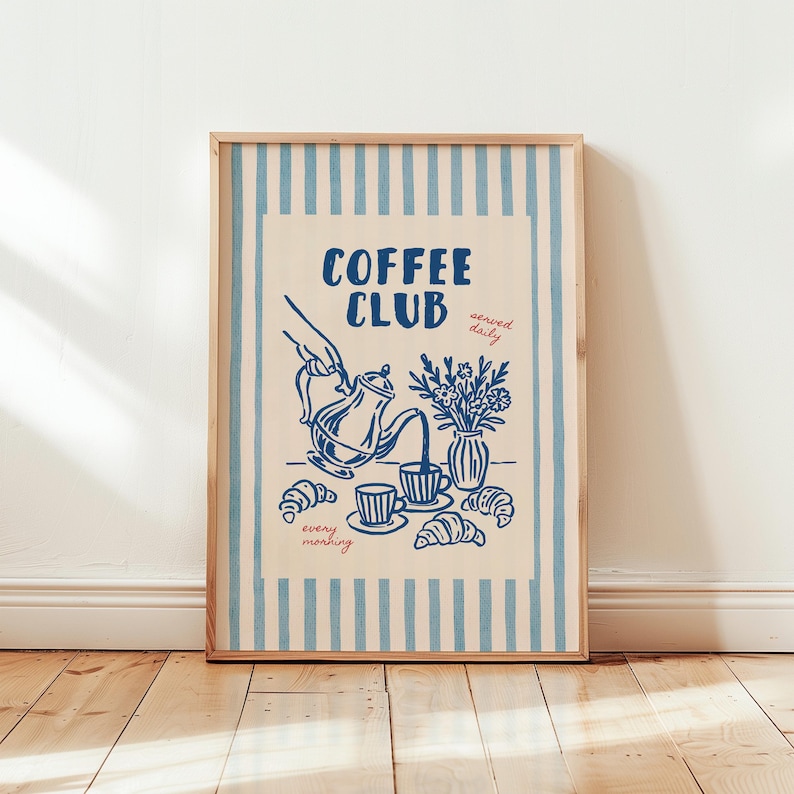 Hand drawn coffee poster for kitchen or coffee bar decor