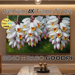 White Shell Ginger Cascade Orchid Tropical Botanical Plant Impasto Painting Samsung FrameTV Art White Pink Floral Macro Texture Spring Lush