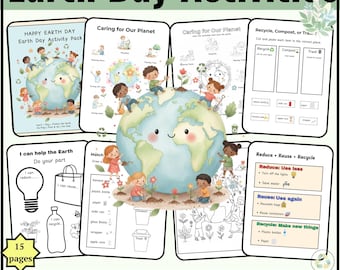 Activités du Jour de la Terre pour les enfants d'âge préscolaire | Tableau d'affichage du Jour de la Terre | Pack de feuilles de calcul imprimables | Loisirs créatifs et pages à colorier