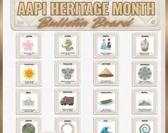 Tableau d'affichage du Mois du patrimoine AAPI | Artisanat collaboratif de courtepointe | Affiches sur la diversité culturelle | Activité de décoration de classe pour les enfants