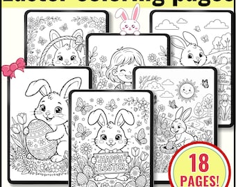 Coloriages de Pâques pour les enfants | Activités de Pâques imprimables | Livre de coloriage lapin et oeuf | Feuilles de travail pour les enfants d'âge préscolaire |  Panier de rangement