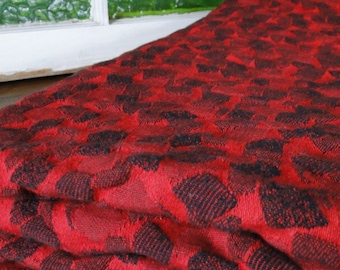 Heavy Red and Black Geometric Vintage Fabric - One Yard