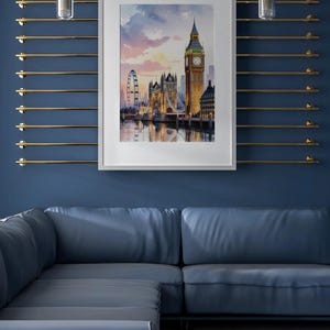 Watercolor London Print: Big Ben & Tower Bridge Cityscape (Digital Download)