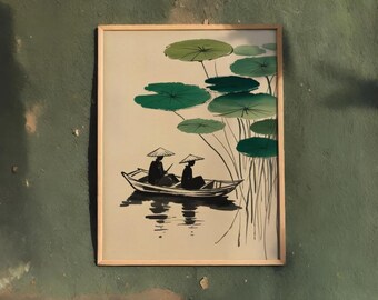 Minimalistische Japanse Sumi-E-muurkunst – alleen digitale download