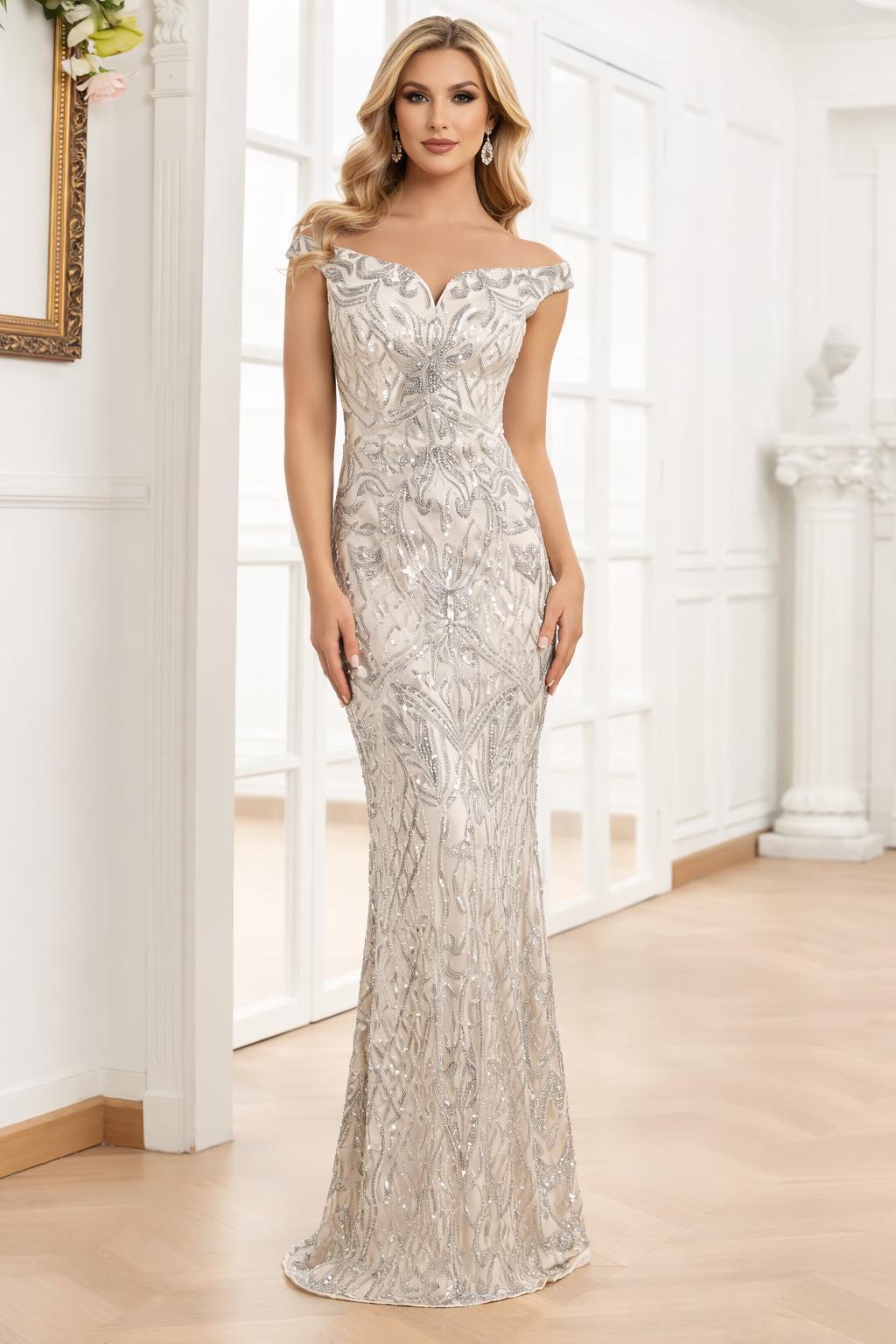 One Shoulder Silver Gown - Etsy