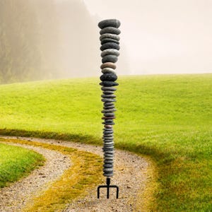 Trädgårdsskulptur i staplad sten, konst av flodsten, zen-utomhusdekor, present till trädgårdsälskare, inflyttningspresent bild 1