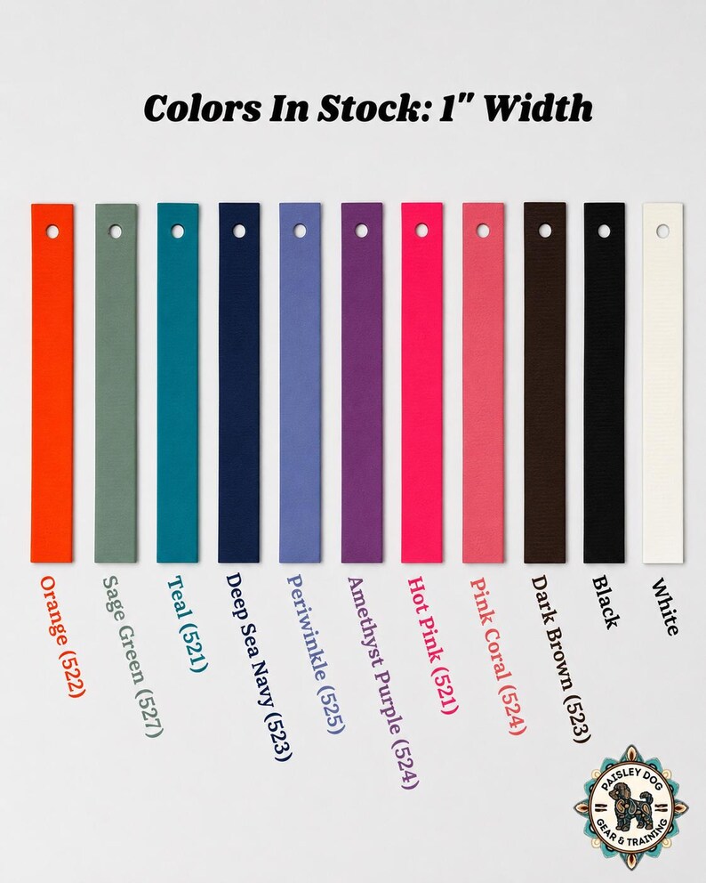 Puede incluir: Once tiras rectangulares verticales de 2,54 cm de ancho, cada una con un orificio circular en la parte superior. Los colores son naranja, verde salvia, verde azulado, azul marino profundo, b&iacute;garo, morado amatista, rosa fuerte, coral, marr&oacute;n, negro y blanco.