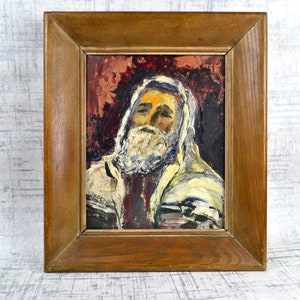 MCM Painting  Rabbi Impasto Mid-Century Jewish