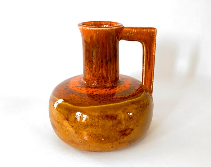 Vintage Mid Century Orange Vase MCM Boho Speckled Drip Glaze Etsy