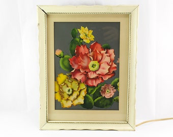 Vintage Floral Light-Up Picture, 1950s MCM Illuminated Frame