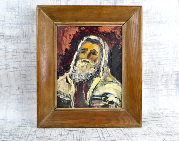 MCM Painting  Rabbi Impasto Mid-Century Jewish