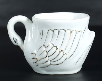 Vintage Egg Cup Swan White and Gold Detail Ceramic