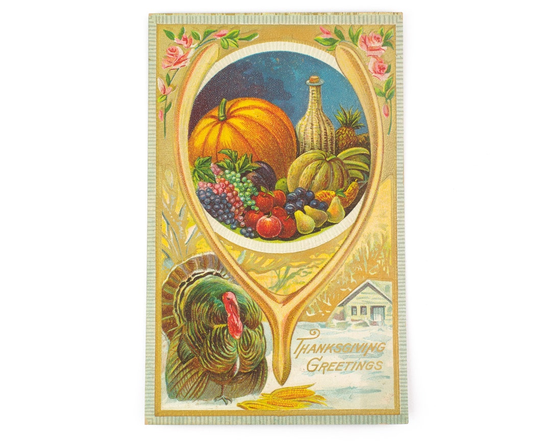 ヴィンテージポストカード 感謝祭の挨拶 七面鳥 豊穣の角 エフェメラ - Etsy 日本, image size:1080x864