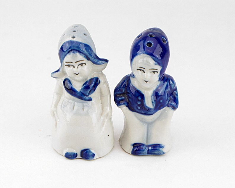 Vintage Dutch Holland Salt and Pepper Shakers Blue and White Cork