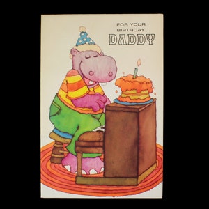 Vintage kaart voor je verjaardag Papa Ephemera Zie tweede foto! Scrapbooking 60's 70's ONGEBRUIKTE Rhino Piano Cake