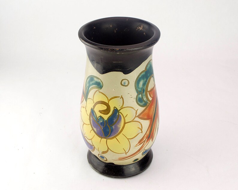 Vintage Ceramic Vase Hand Painted Flowers Made in Germany Etsy