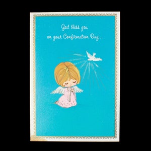 Vintage Confirmation Girl's Card God Zegene je op je bevestigingsdag Ephemera nooit gebruikt 60's 70's