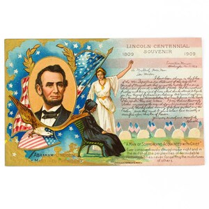 Vintage Postcard Abraham Lincoln Centennial Souvenir 1909 Ephemera Card