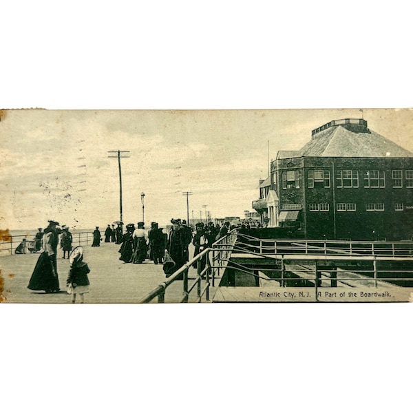 Vintage Atlantic City NJ Postcard Boardwalk 1911 Unusual horizontal shape New Jersey