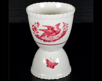 Vintage Porcelain Double Egg Cup Pheasant Red Transferware  and Red Butterfly Design