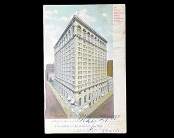 Vintage Chicago Postcard UNUSED First National Bank Advertising Mr. P R Shoemaker Cane Bros and Co Calling Card 1898=1932