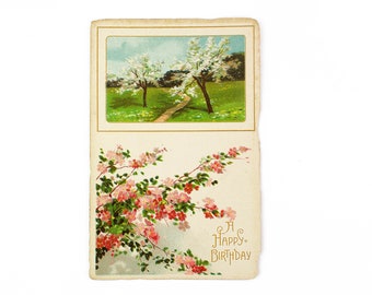 Vintage Postcard A Happy Birthday Floral Flowers Ephemera