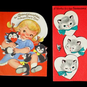 Tarjetas vintage de San Valentín para nietas y gatos, efímeras de los años 50 y 60, álbumes de recortes, envío gratuito, usadas, sin sobres