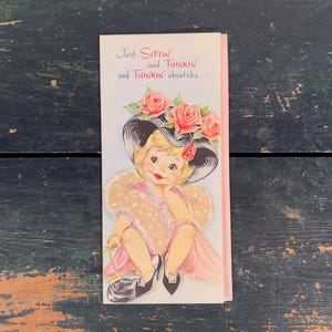 Vintage kaart Thinkin' About You Girl-dress-up, nooit gebruikt