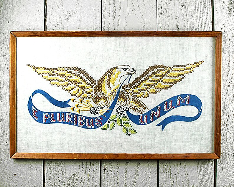 Vintage Needlepoint Cross Stitch Embroidery American Eagle E Etsy