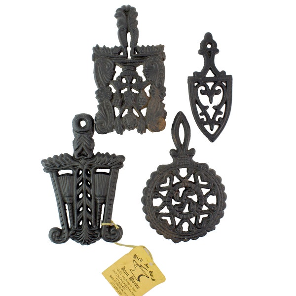 Vintage Trivet Black Cast Iron Tulips MT-7 Grain Tassel MT-6 Grape MT-4 and Heart Cottage Farmhouse Kitchen