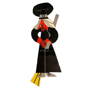 Vintage Halloween Witch Paper Die Cut Ephemera Green 5 inches Interesting