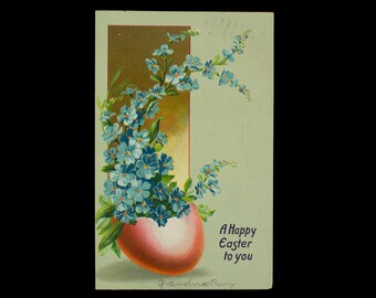 Vintage Postkarte A Frohe Ostern Ihnen Gold Rot Blau Mailed 1908 Madison Wisconsin GEBRAUCHT