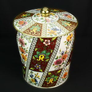 Vintage Dose Bonbon KeksBlumen Braun Gold Chinoiserie Behälter Made in England