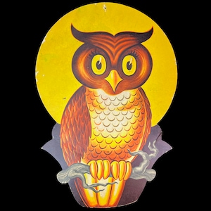 Vintage Halloween Owl Full Moon