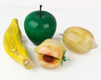 Vintage Stone Fruit Set - Banana, Apple, Peach, Lemon