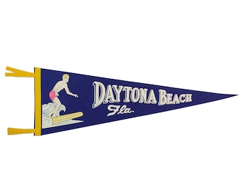 Vintage Pennant Daytona Beach Florida Souvenir Travel Tourist Stiff Felt Backed Wall Hanging Surfer Surfing